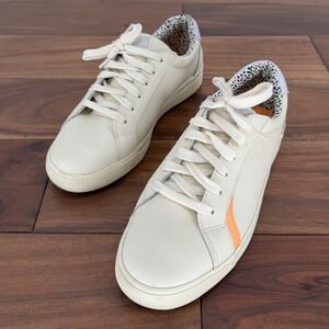 Keds Cream Leather Sneakers‎ with Orange Stripe & Leopard Print Accent